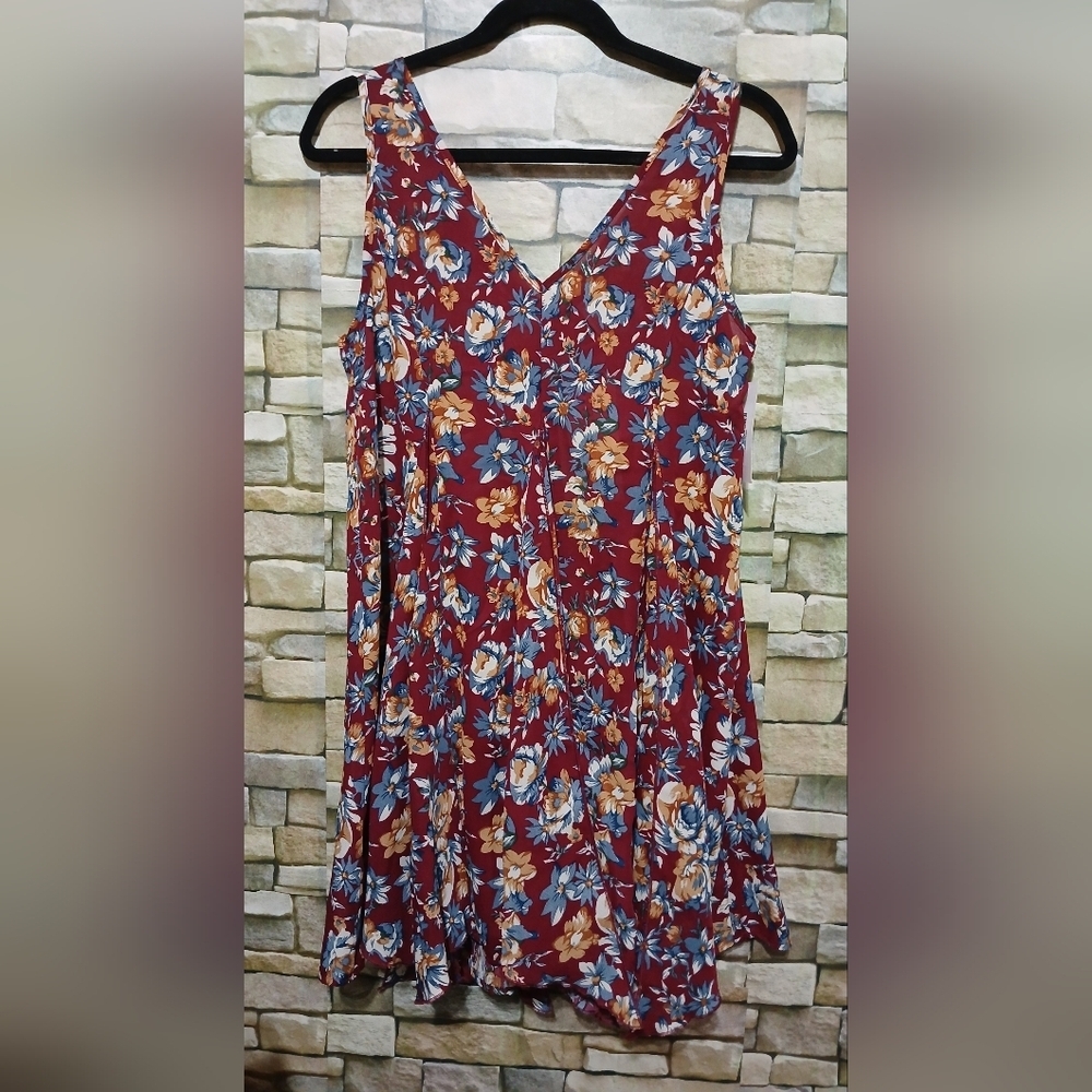 New Mittoshop Floral Flowy Mini Dress Red Blue Small